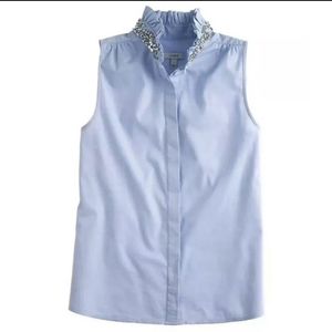 NWT J.crew Tilda Oxford Rhinestone  Collar Sleeveless Button up Top | blue sz 2